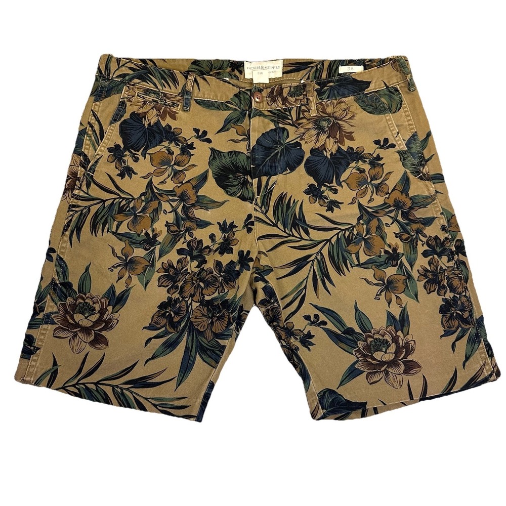 Denim & Supply Ralph Lauren Shorts Mens 38 Khaki‎ Floral Hawaiian Print Casual